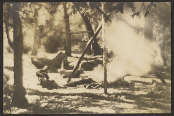 Louis Fleckenstein, [Native American and Teepee Structure in Woods]
