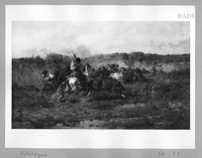 Adolf Schreyer, Hungarian landscape with a herd of horses