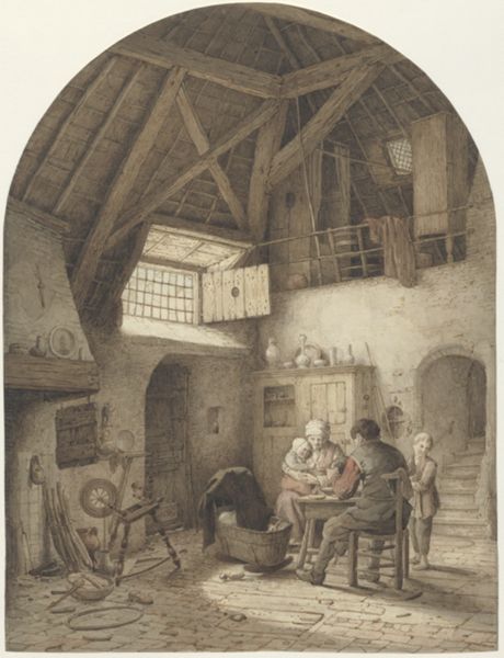 Cornet, Jacobus Ludovicus, (1815-1882), (artist), Interior of a farm with a peasant family