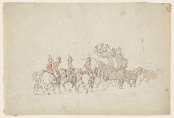 Thomas Rowlandson, Soldiers and a Cart on a Road