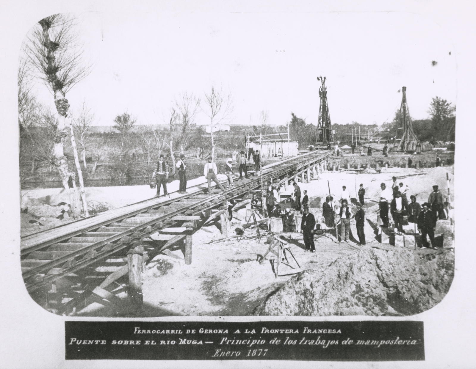 Desconegut, Bridge over the Muga - Principio de los trabajos de mamposteria