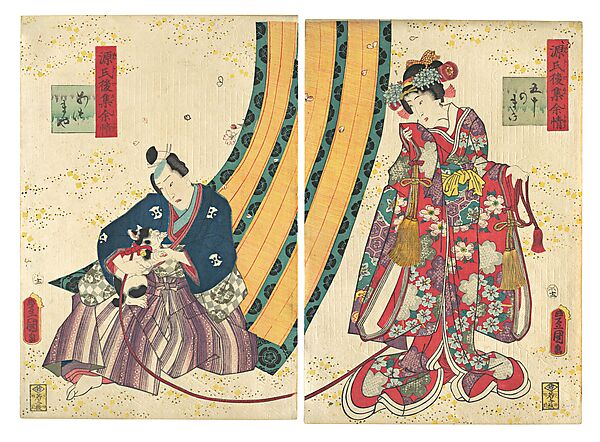 Utagawa Kunisada, Parody of the Third Princess and Kashiwagi: “Chapter 50: A Hut in the Eastern Provinces”