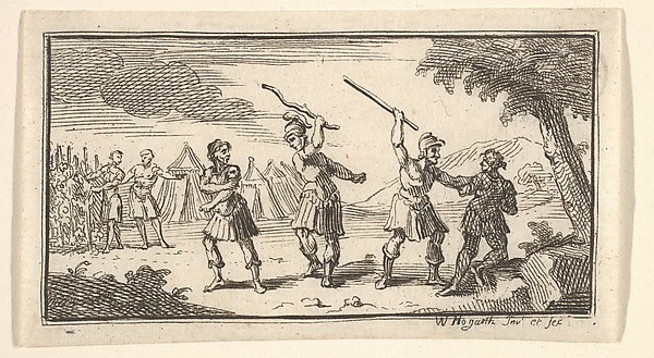 William Hogarth, Fustium Admonitio (John Beaver, Roman Military Punishments, 1725)