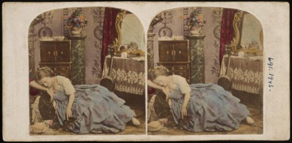 Unknown, Stereoscopic scene with a woman recumbent