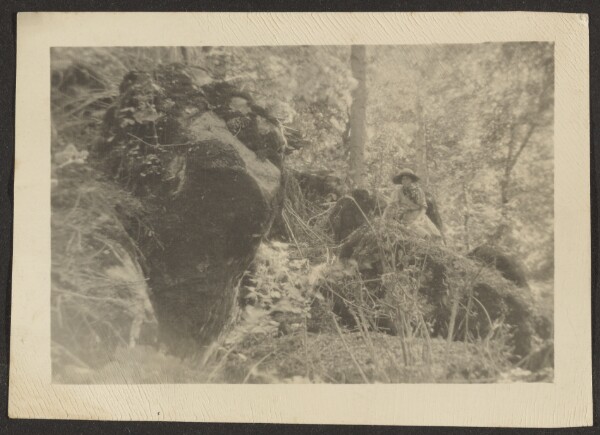 Louis Fleckenstein, [Woman on Rocks in Woods]