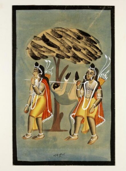 Unknown, Lava and Kusha carrying Hanuman