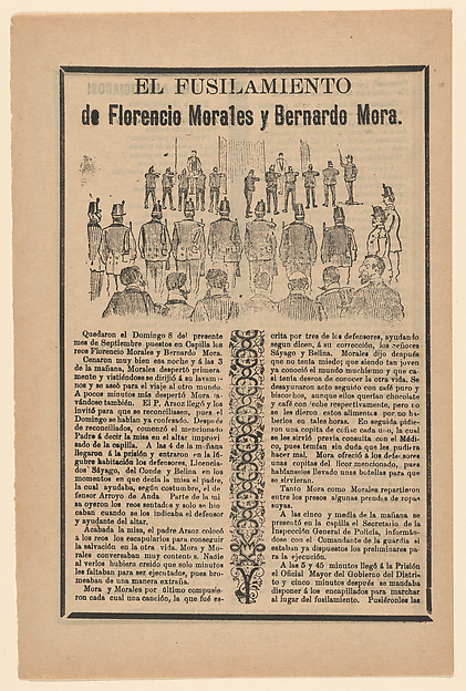 José Guadalupe Posada, Broadsheet relating to the execution of Florencio Morales and Bernardo Mora