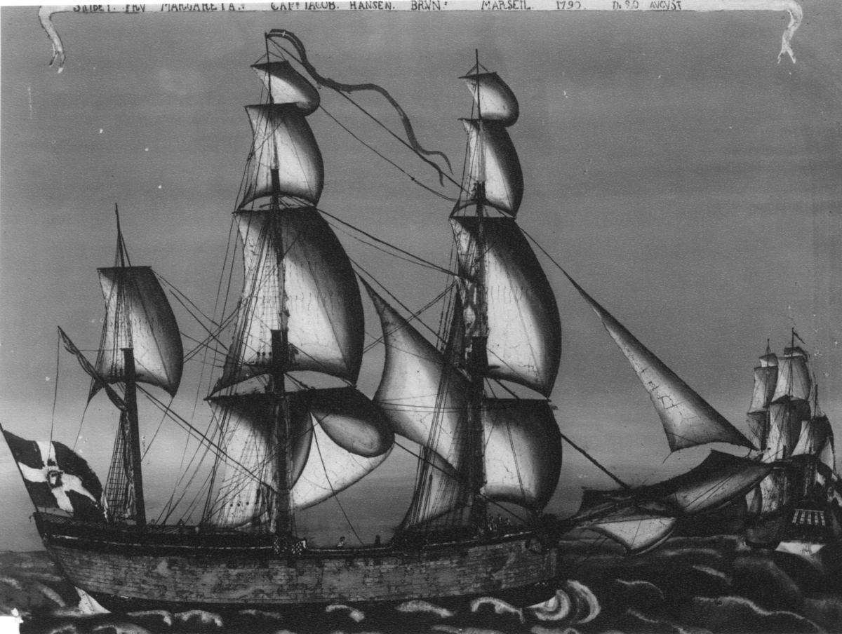 Anders Beer Wilse, Seilskute . Maleri. Malt i Marseille, Frankrike 1790.