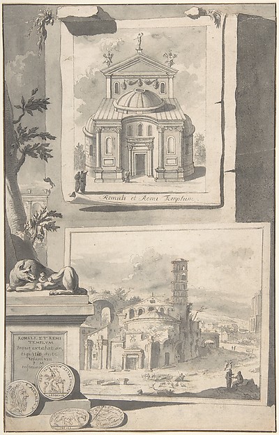 Jan Goeree, A Reconstruction of the Temple of Romulus and Remus (above) and a View of the Ruins (below)