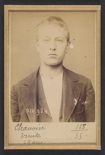 Alphonse Bertillon, Chauvin. Émile. 18 ans, né à Paris IVe. Employé. Anarchiste. 1/3/94.