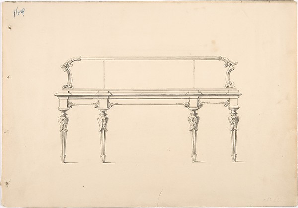 Anonymous, British, 19th century, Design for a Mirrored Sideboard with Diminishing Legs and Foliate Ornament