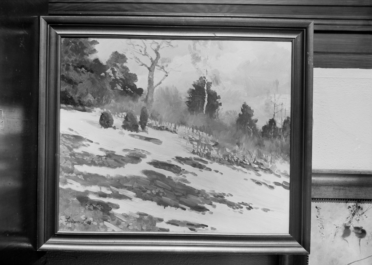 Gunnar Sundgren, Oil painting of Lindorm Liljefors and its owner Per Johan Höfeldt, Nyborg Farm, Håtuna parish, Uppland 1940
