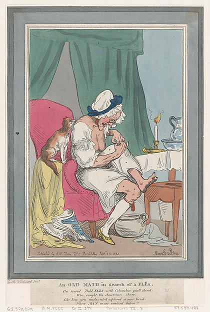 Thomas Rowlandson, An Old Maid In Search of a Flea
