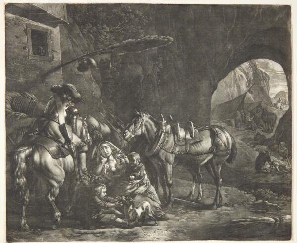 Jan van Huchtenburg, Rytter og en mor med to børn ved en kro