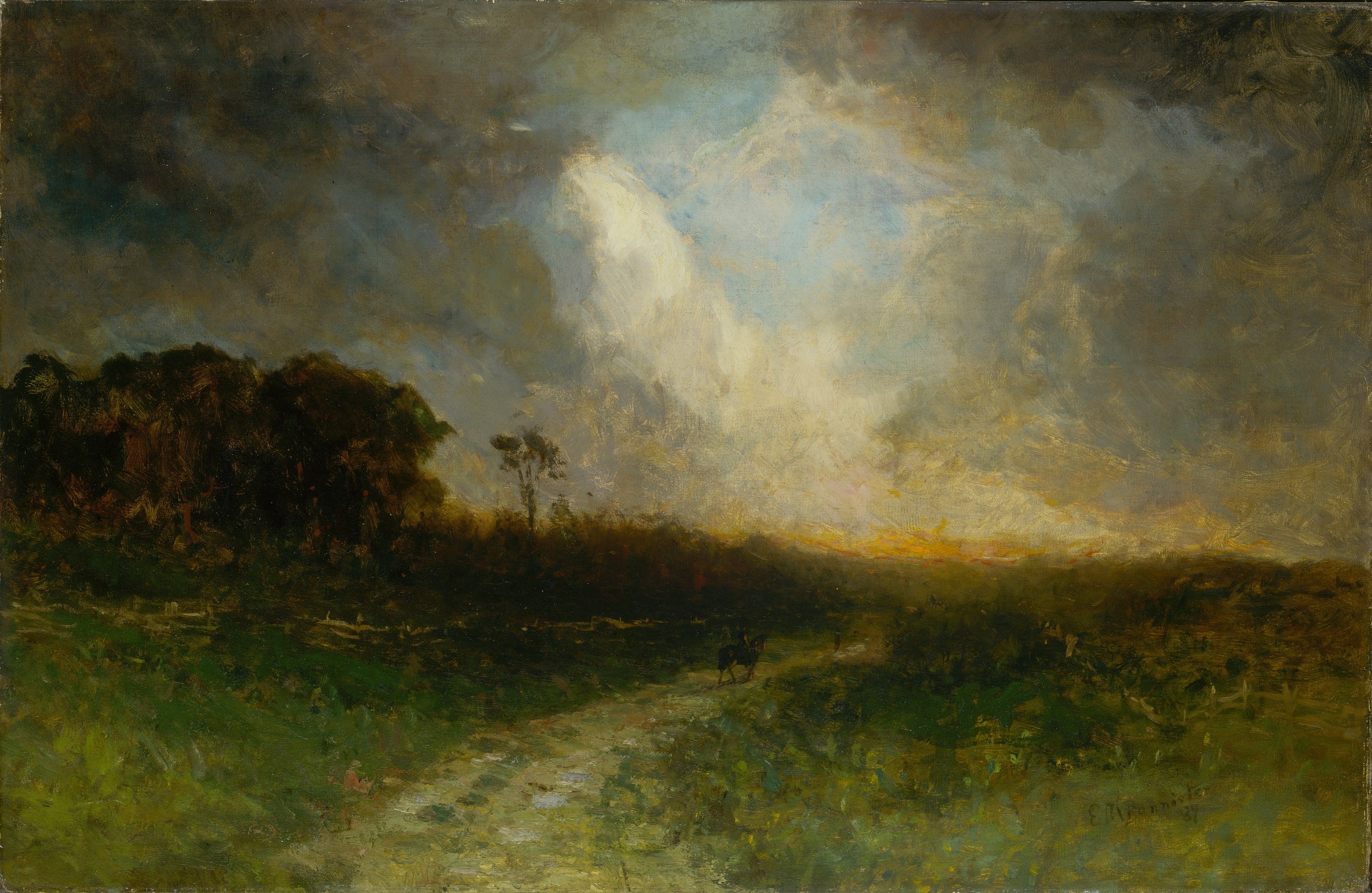 Edward Mitchell Bannister, Untitled (landscape, man on horse)