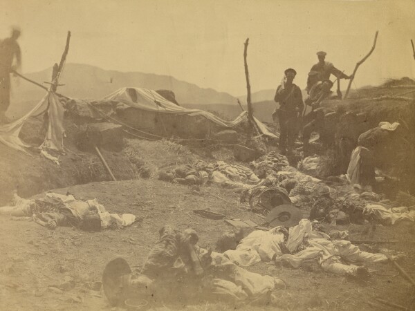 Felice Beato, After capture of 2nd Fort Corea - view of dead Coreans. Lt. McKee of Kentucky mortally wounded near this spot.