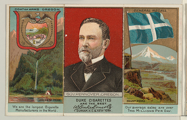 W. Duke, Sons & Co., Governor Pennoyer, Oregon, from "Governors, Arms, Etc." series (N133-2), issued by Duke Sons & Co.