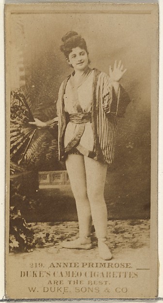 W. Duke, Sons & Co., Card Number 219, Annie Primrose, from the Actors and Actresses series (N145-5) issued by Duke Sons & Co. to promote Cameo Cigarettes