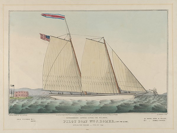 Nathaniel Currier, Extraordinary Express Across the Atlantic – Pilot Boat Wm. J. Romer, [commanded by] Captain McGuire, Leaving for England, February 9th, 1846