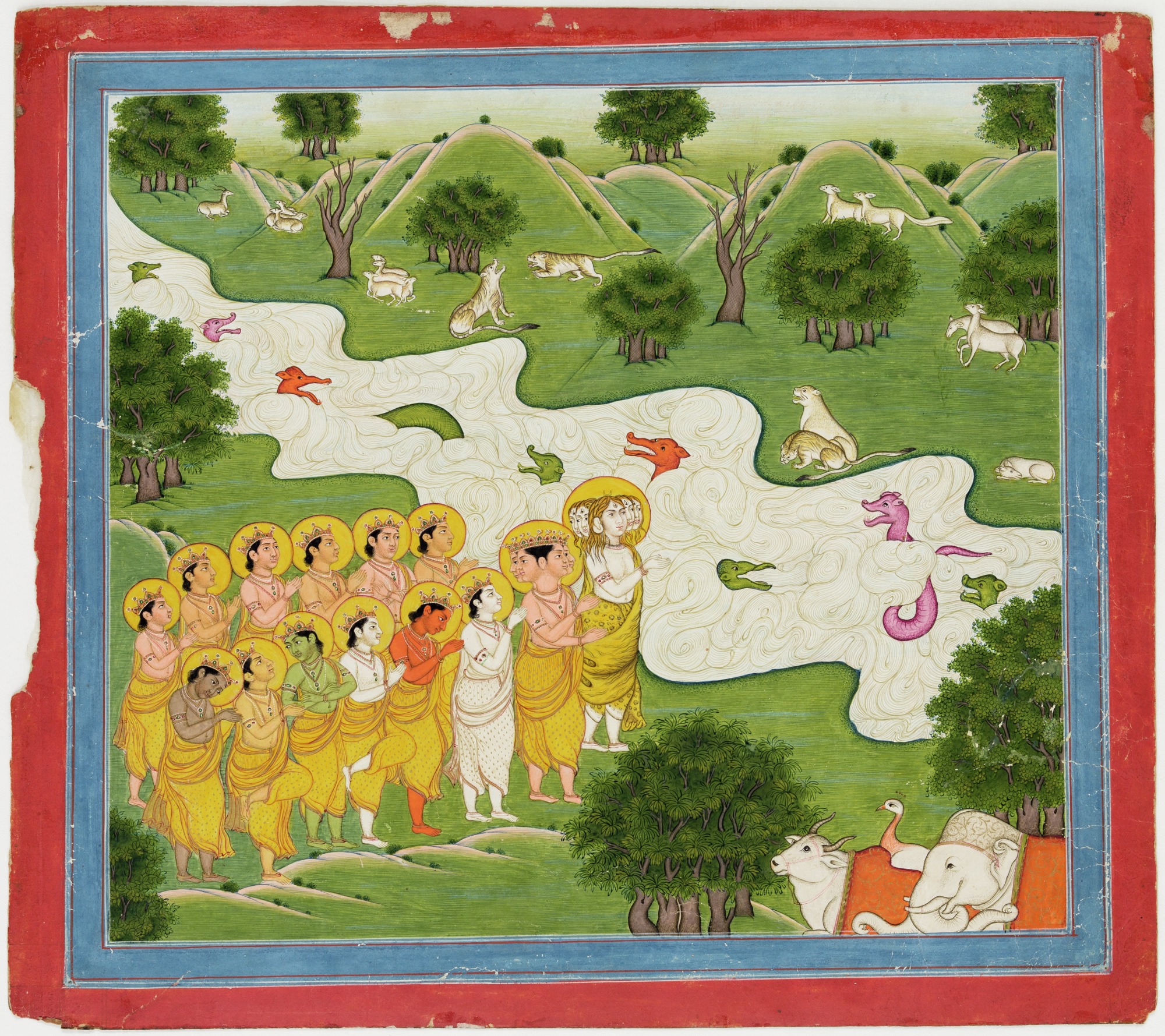Unknown artist, Illustrations to Life of Dhurva Maharaj: #16 All of them go to Dhurva hoping to break his concentration, and to deter him in his mission of seeing God