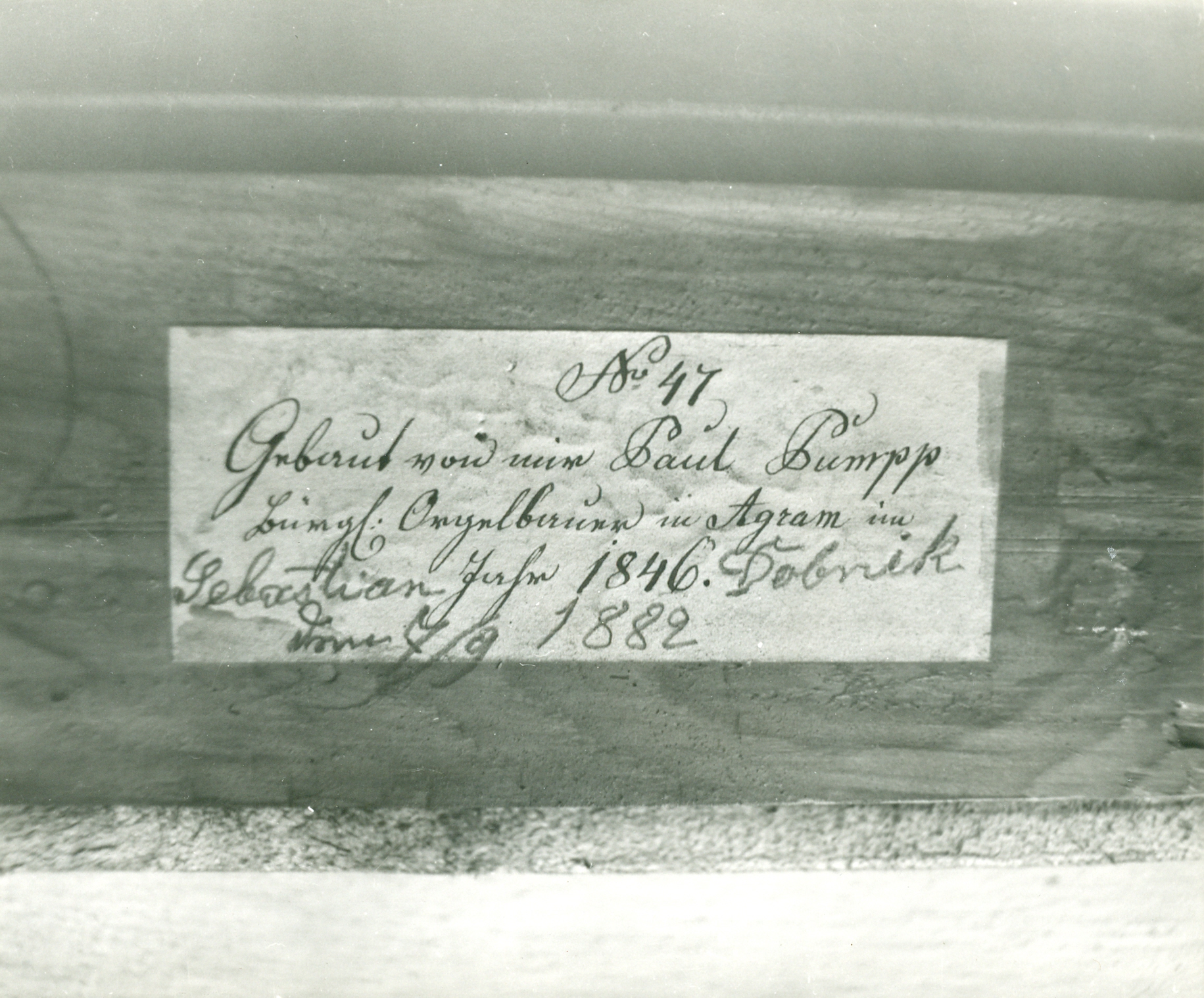 Nino Vranić, Gračani (Zlatar Bistrica) - Župna crkva Sv. Ksavera - Detalj unutrašnjosti orgulja - zapis graditelja orgulja iz 1882. god.