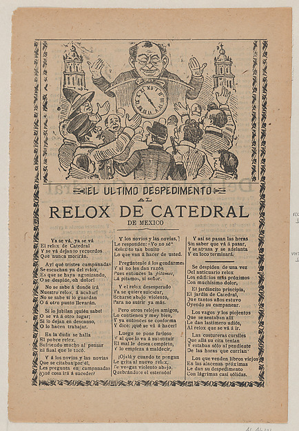 José Guadalupe Posada, Broadsheet relating to the new clock installed in the cathedral in Mexico City in June 1905