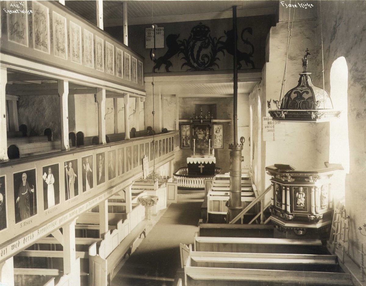 Anders Beer Wilse, Interiør mot alter, Fjære kirke, Grimstad, Aust-Agder.