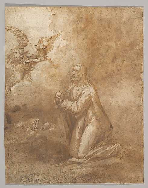 Alonso Cano, Christ on the Mount of Olives (recto); Study of a Cypress (verso)