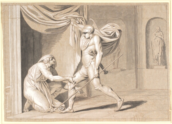 Nicolai Abildgaard, En soldat finder Claudius, der frygter for at blive Kejser, gemt bag et gardin