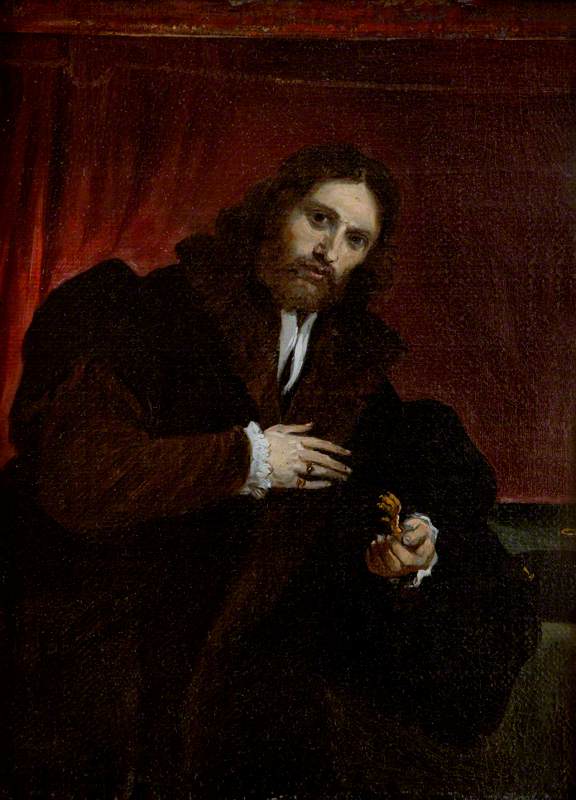 David Teniers the Younger, Portrait of a Man in a Fur-Lined Coat Holding a Lion's Claw (after Lorenzo Lotto)