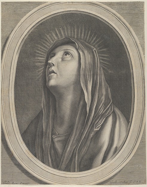 Guillaume Vallet, The Virgin looking up to the left, in bust length in an oval frame, after Reni