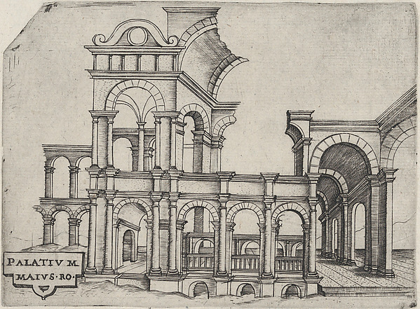 Anonymous, Italian, 16th century, Palatium Maius Ro, from a series depicting (reconstructed) buildings from Roman antiquity