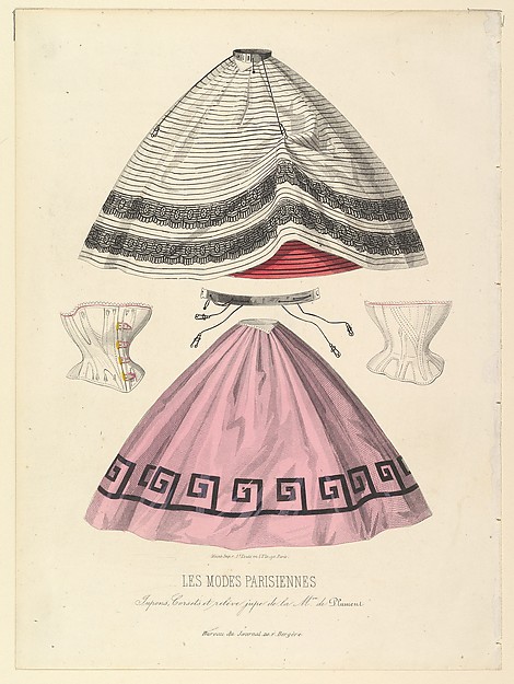 Anonymous, French, 19th century, Jupons, corsets et relève jupe de la Maison de Plument, from Les Modes Parisiennes Illustrées