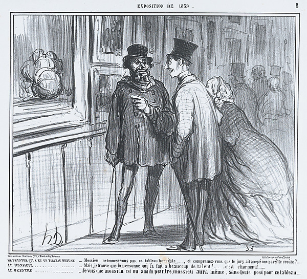 Honoré Daumier, La peintre qui a eu un tableau refuse, from L'Exposition de 1859, published in Le Charivari, April 27, 1859