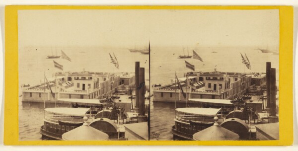 Edward and Henry T. Anthony & Co., The Salt Water Floating Bath, Jersey City in the distance. [near Castle Garden, New York.]