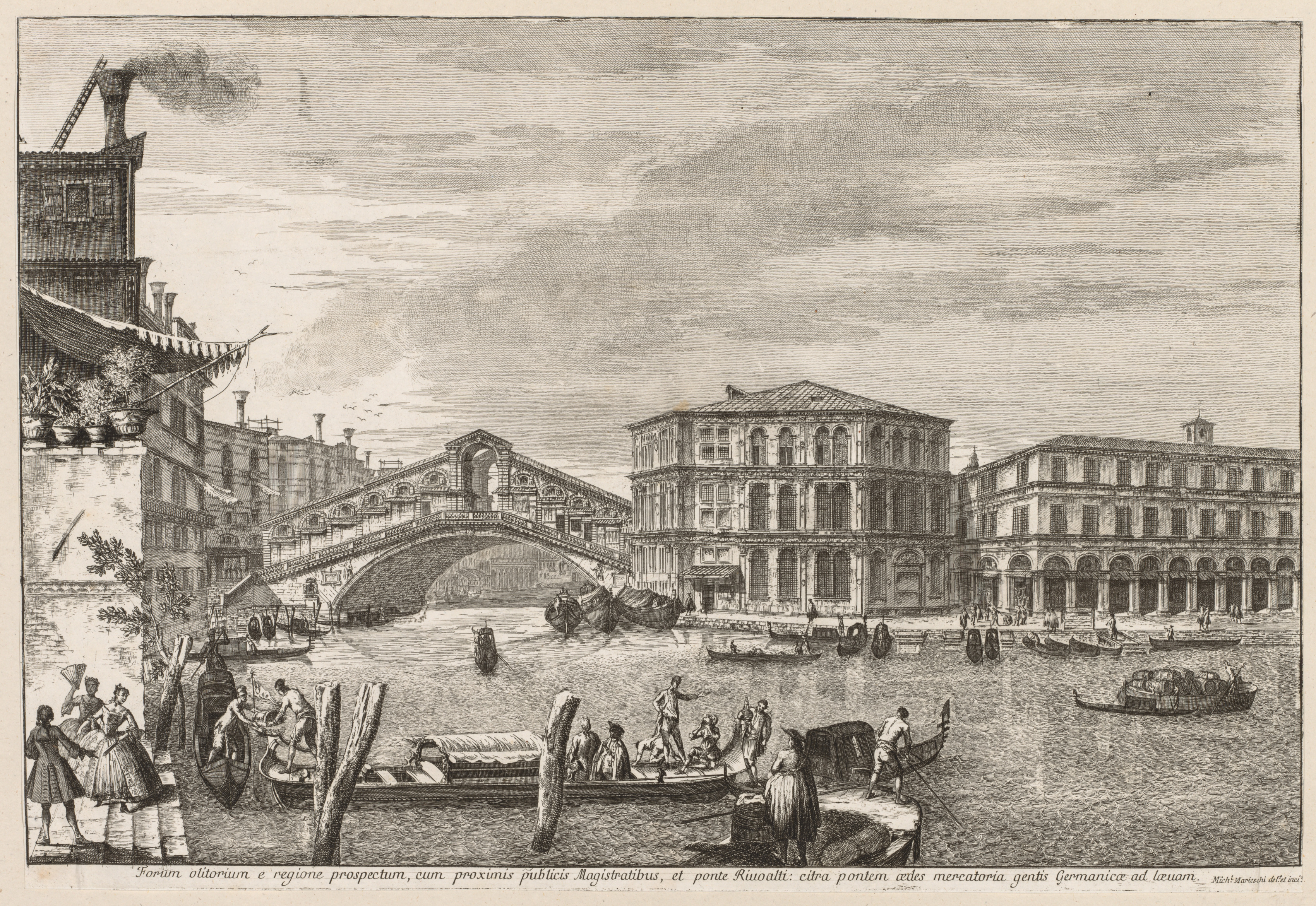 Michele Marieschi, Views of Venice:  The Bridge and Market of Rialto