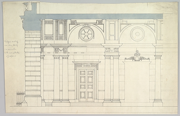 Anonymous, British, 19th century, Somerset House, London: Interior Section with Paired Columns and Arched Ceiling