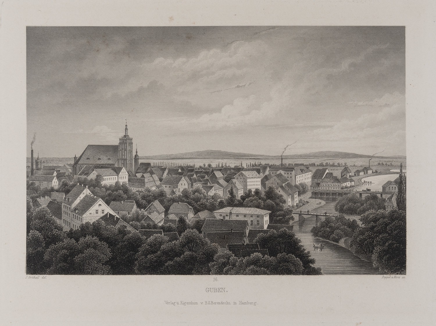 B. S. Berendsohn (Hamburg), Guben [Gubin]: Stadtansicht von Nordwesten (Brandenburgisches Album, Blatt 56)