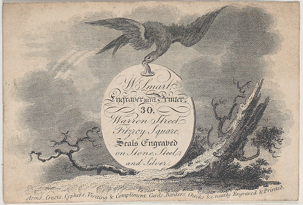 Anonymous, British, 19th century, Trade Card for W. Smart, Engraver and Printer