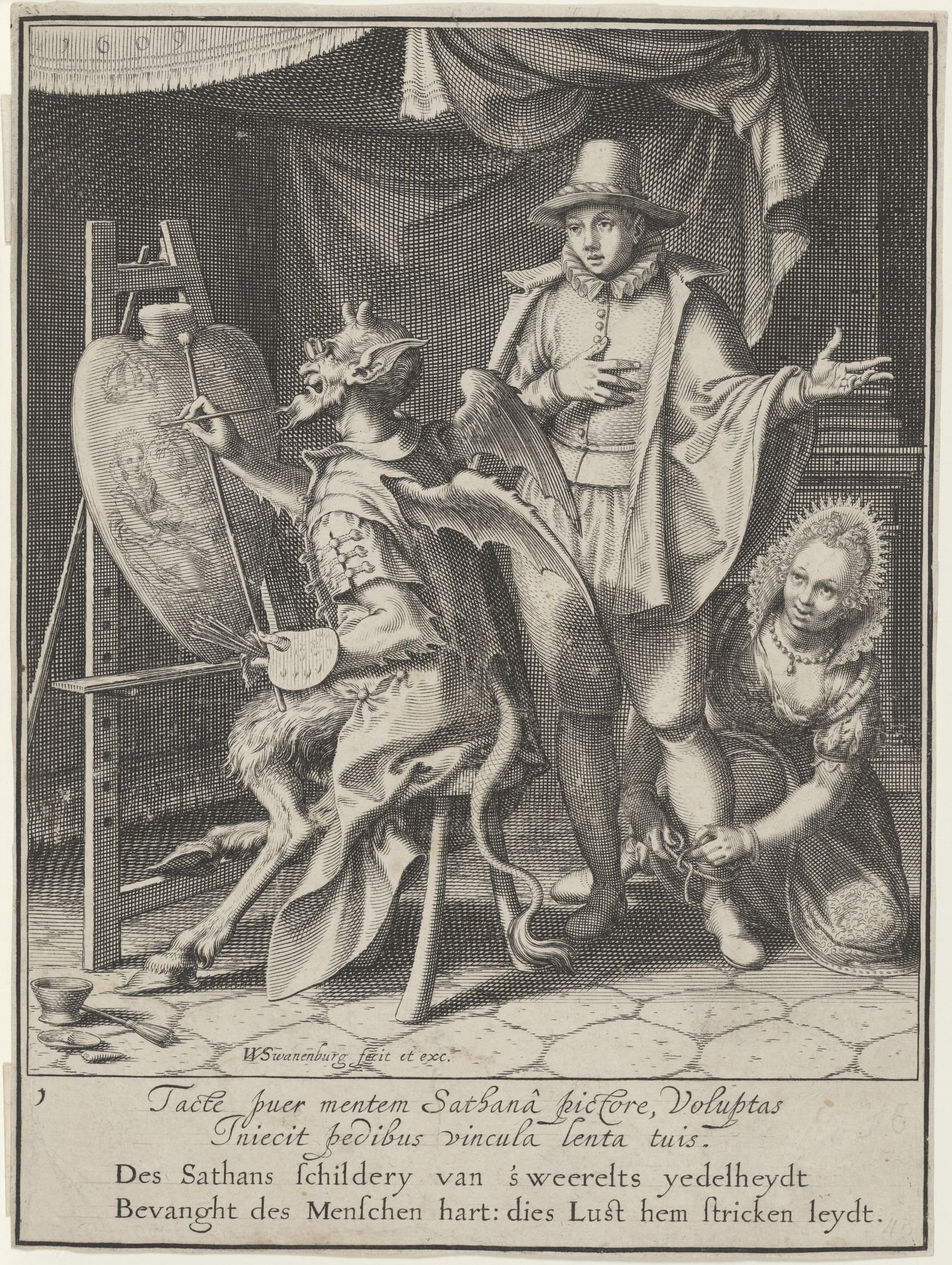 Willem Isaacsz Swanenburg, Des Sathans schildery van 'sweerelts yedelheydt/ Bevanght des Menschen hart: dies Lust hem stricken leydt.