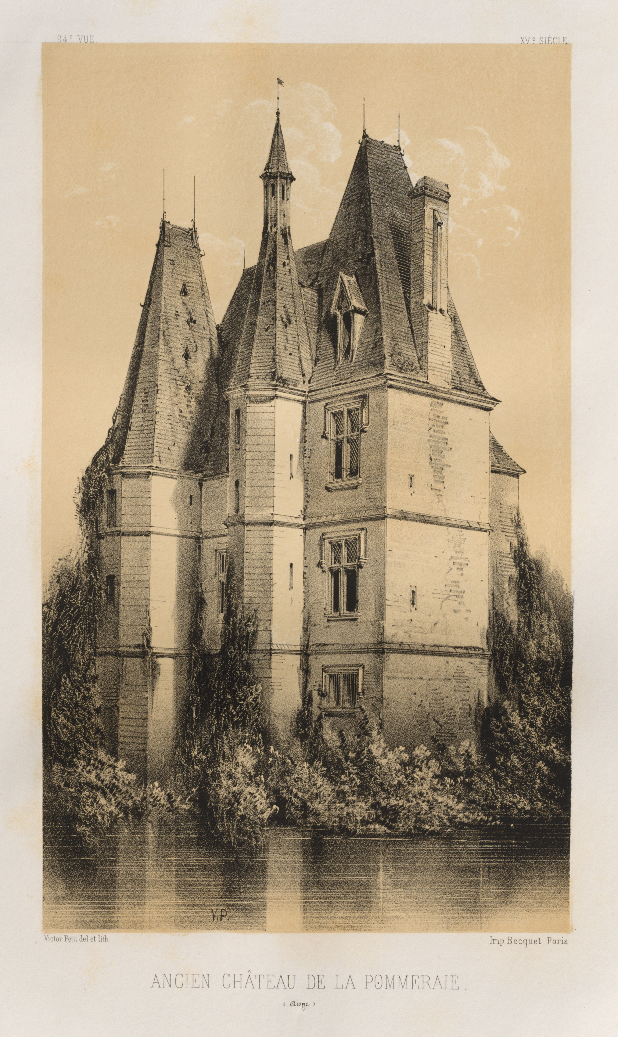 Victor Petit, Architecture Pittoresque ou Monuments des XVeme. Et XVIeme. Siecles: Chateaux de France des XV et XVI Siecles: Pl. 94, Ancien Château de la Pommeraie (Aisne)