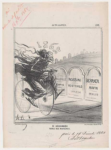 Honoré Daumier, December 31st, Table of contents, from 'News of the day,' published in Le Charivari, December 31, 1868