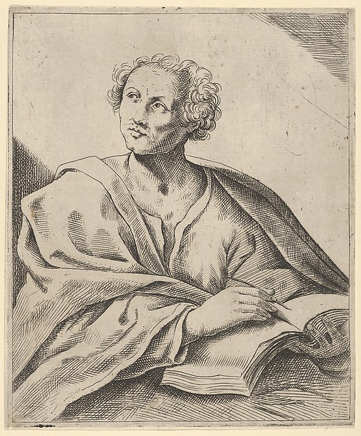 Anonymous, A man holding a book, about to write in it, looking upwards to the left
