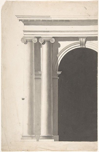 Anonymous, British, late 18th–early 19th century, Architectural Portal with Paired Planking Ionic Columns (only left-hand columns and part of arched opening shown)