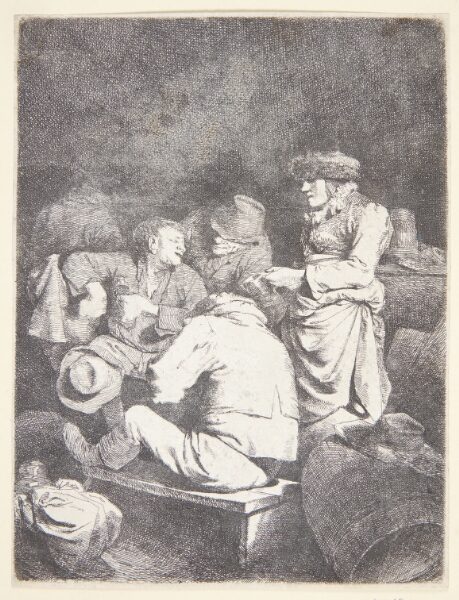 Cornelis Pietersz Bega, Gammel kvinde serverer for tre mænd i en krostue