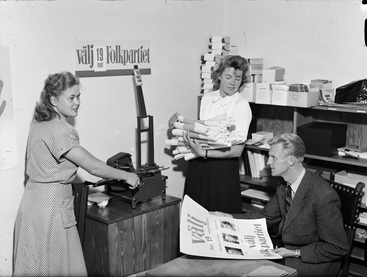 Paul Sandberg, Folkpartiets vallokal i Uppsala, april 1949