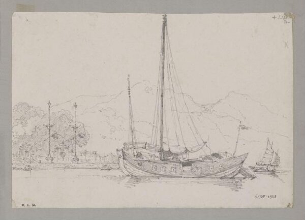 George Chinnery, Chinese Junk and Joss House, Inner Harbour, Macao