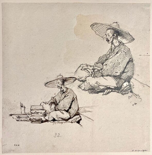 George Chinnery, Two studies of a seated Chinese man