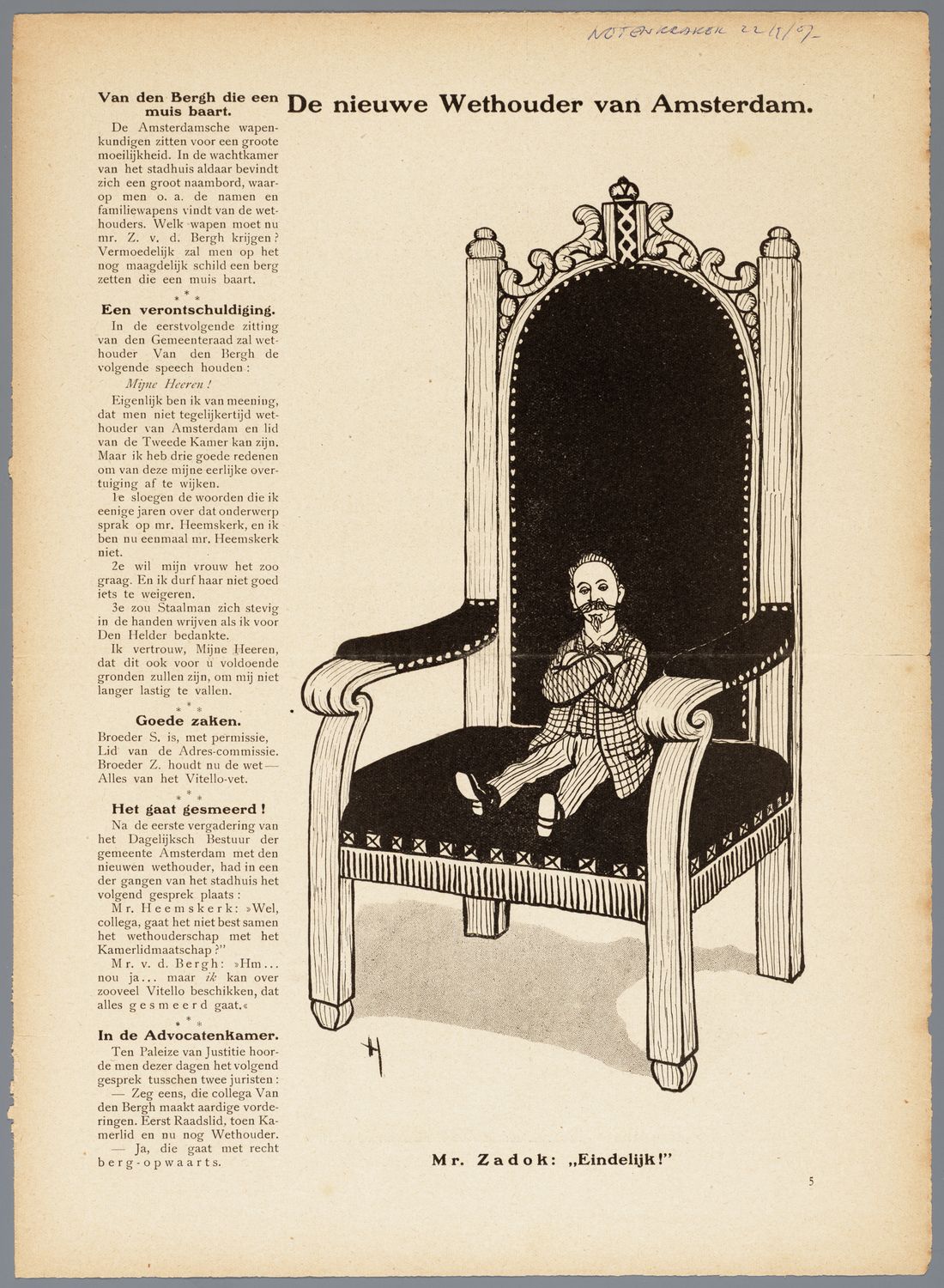 Hahn, Albert,draughtsman., De nieuwe wethouder van Amsterdam
