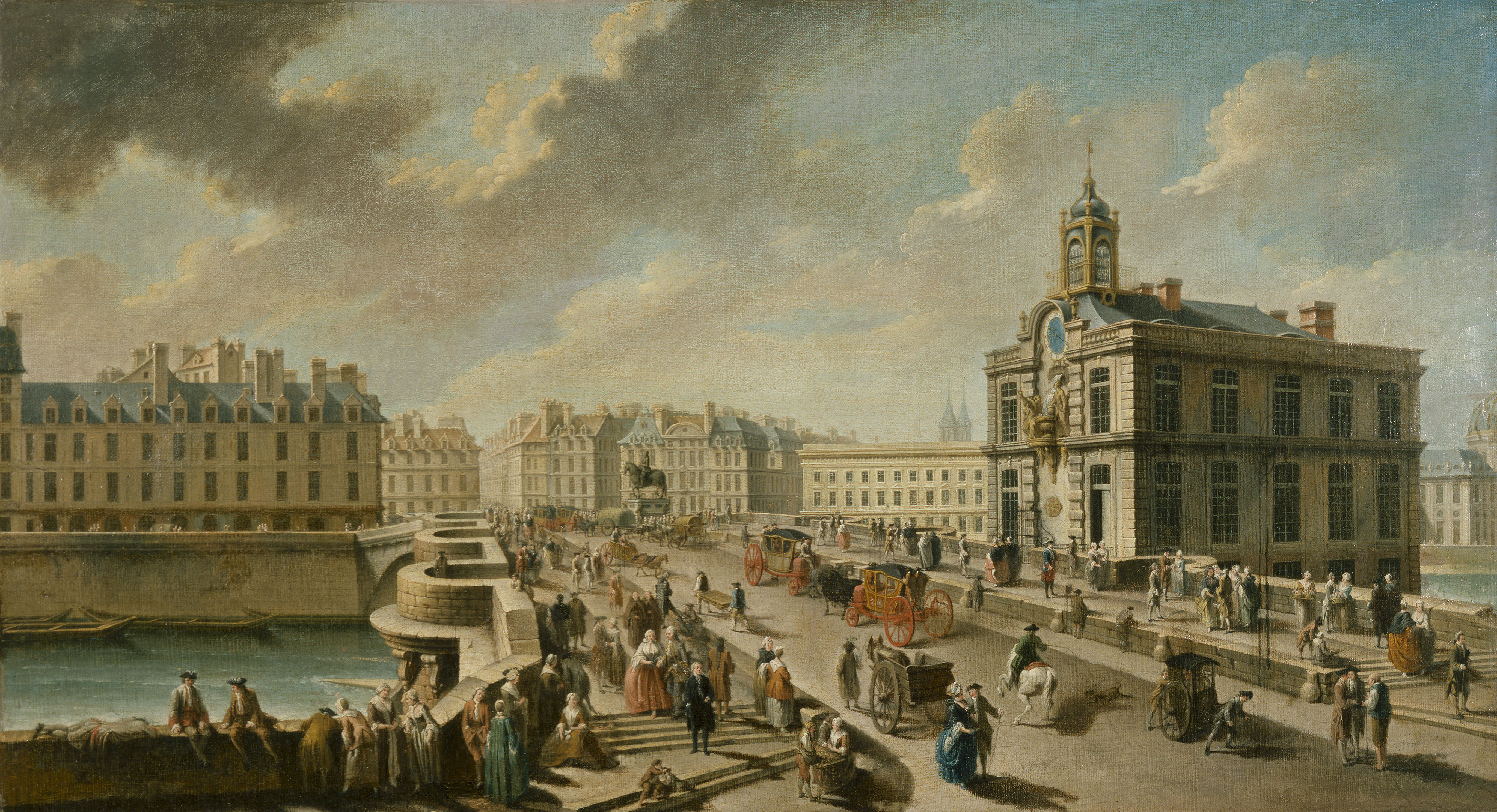 Nicolas Jean-Baptiste Raguenet, Le Pont-Neuf et la Pompe de la Samaritaine, vus du quai de la Mégisserie